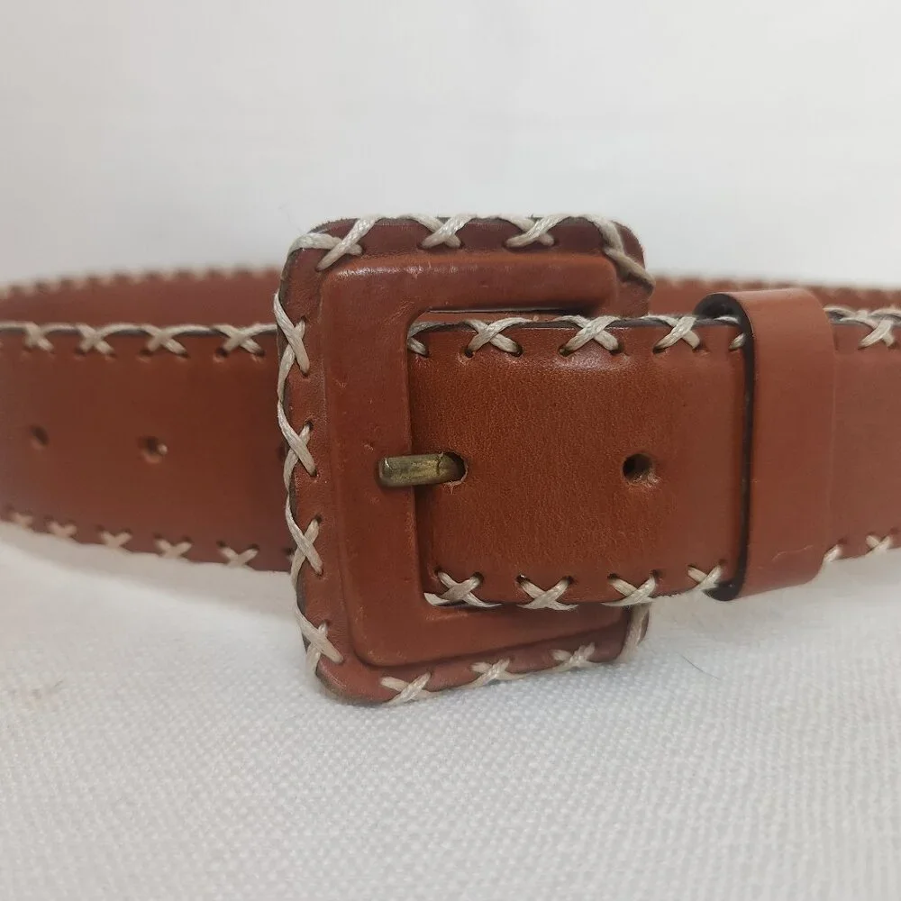 Nordstorm Girls Large Brown Western Wide Belt Braided Edges Leather